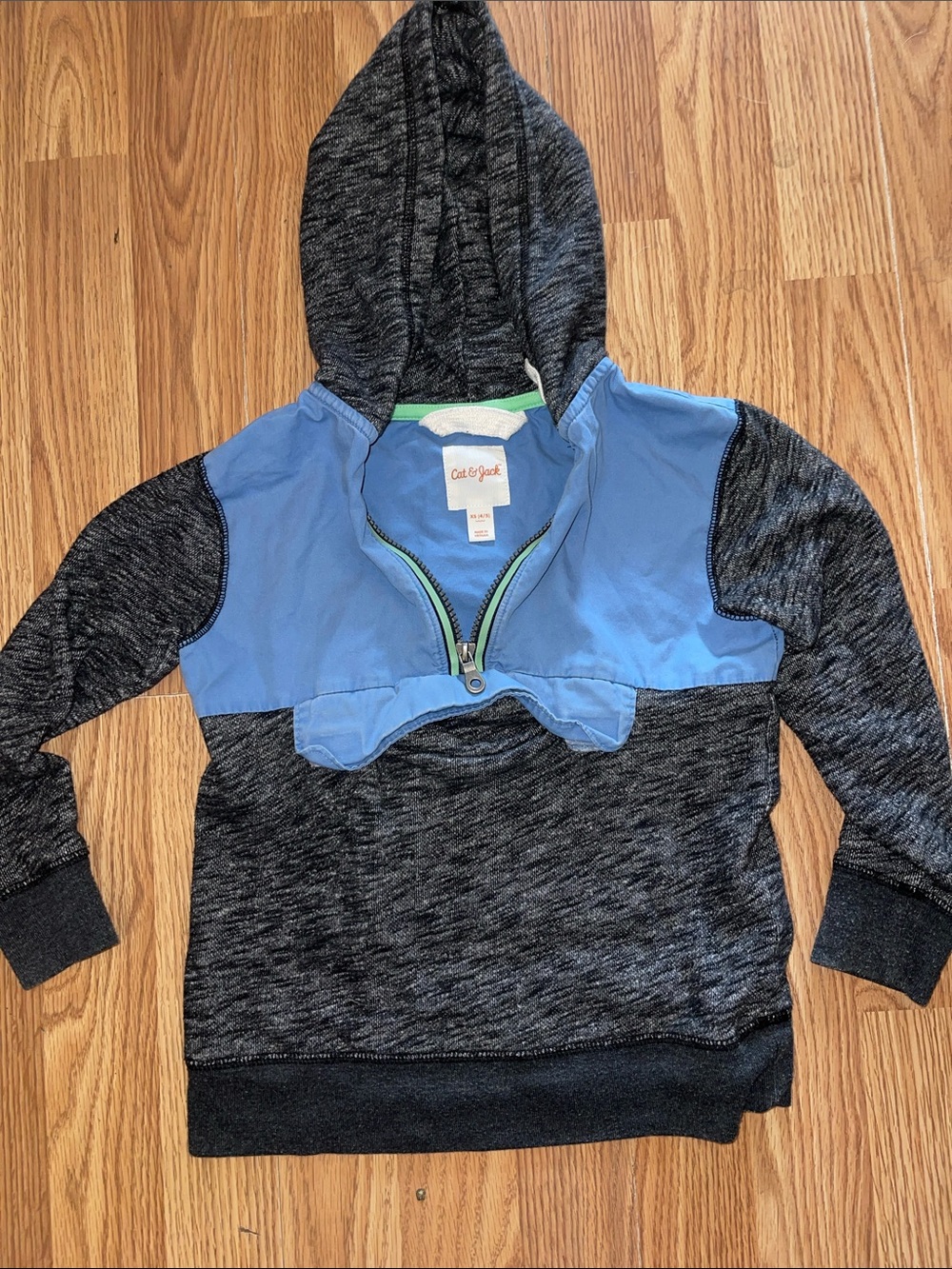 Cat & Jack Hooded Pullover Jacket in Heather Charcoal and Sky Blue